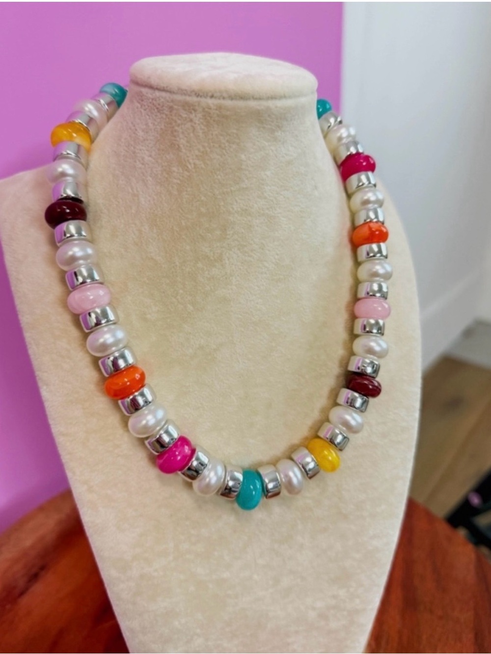 New Joyful Silver Beaded Necklace  by Treasure Jewels